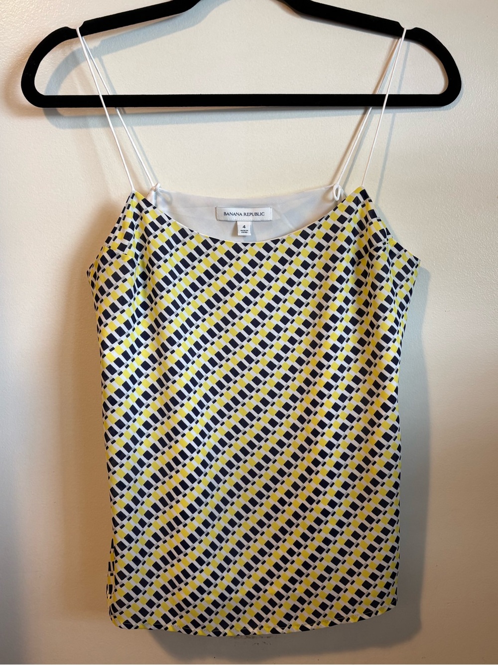 Banana Republic Geometric Spaghetti Strap Lined Top Yellow Navy Size 4